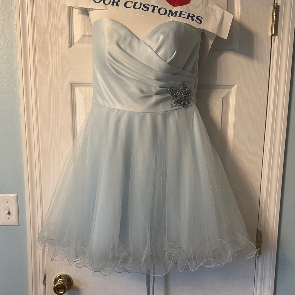 Strapless Light Blue Dress with Embellishment